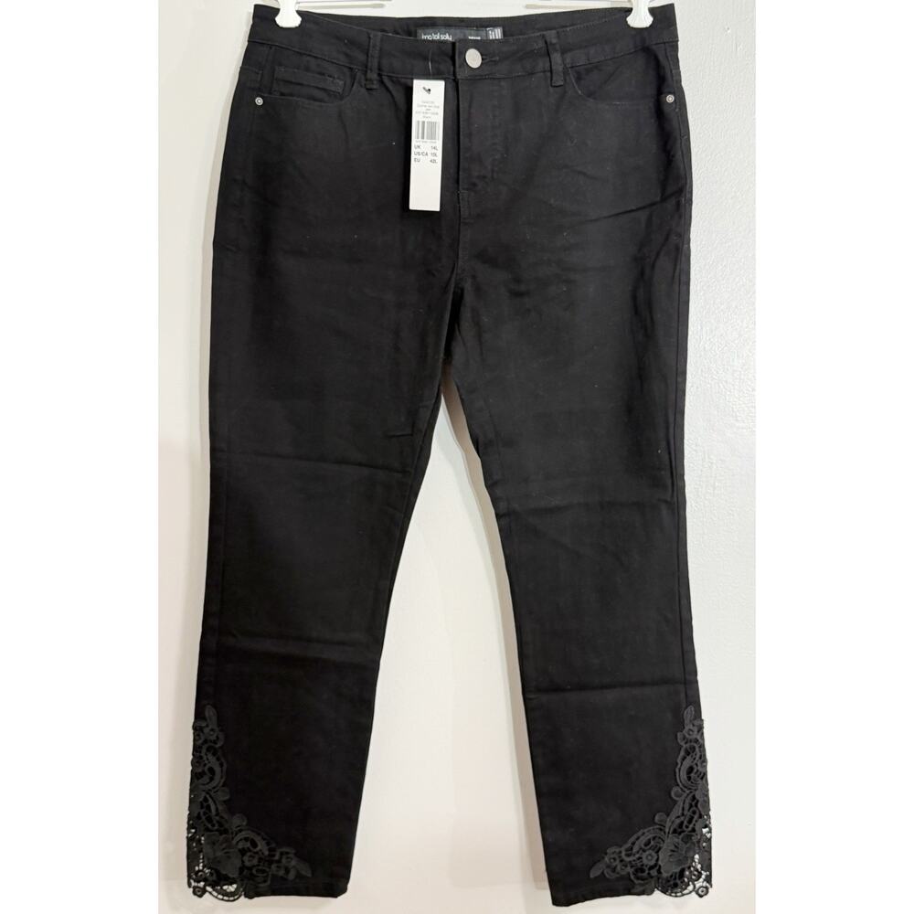 NEW LONG TALL SALLY Black Crochet Hem Crop Jean Black US 10L/UK 14L NWT